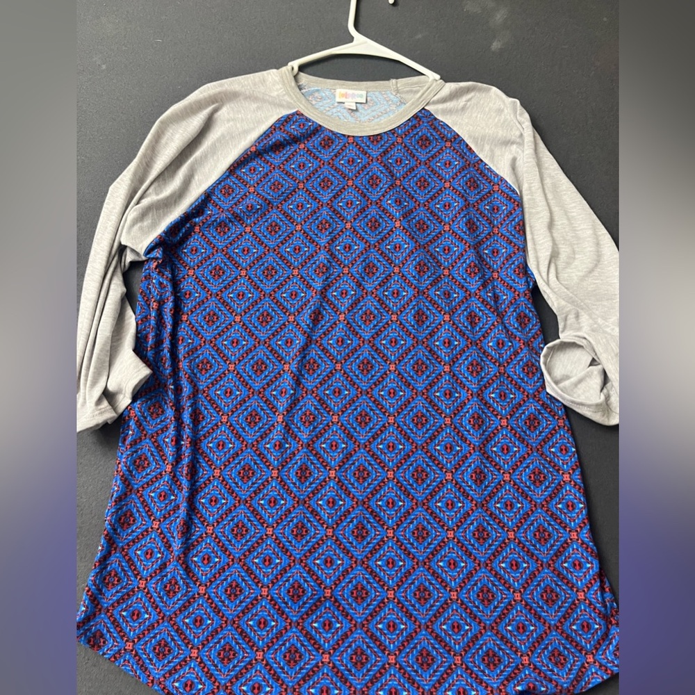Lularoe Blue and Red Patterned Randy Sleeve Top
